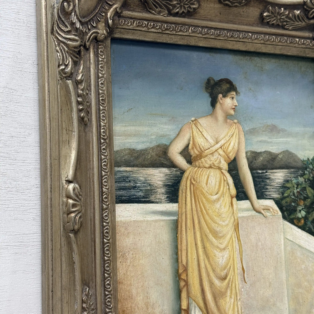 Vintage Classical Woman Portrait Oil Painting, Yellow Dress Seaside Figure Art, Ornate Gold Framed Collectible Artwork - Vintage Oil Painting - Arden Gallery