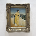 Vintage Classical Woman Portrait Oil Painting, Yellow Dress Seaside Figure Art, Ornate Gold Framed Collectible Artwork - Vintage Oil Painting - Arden Gallery