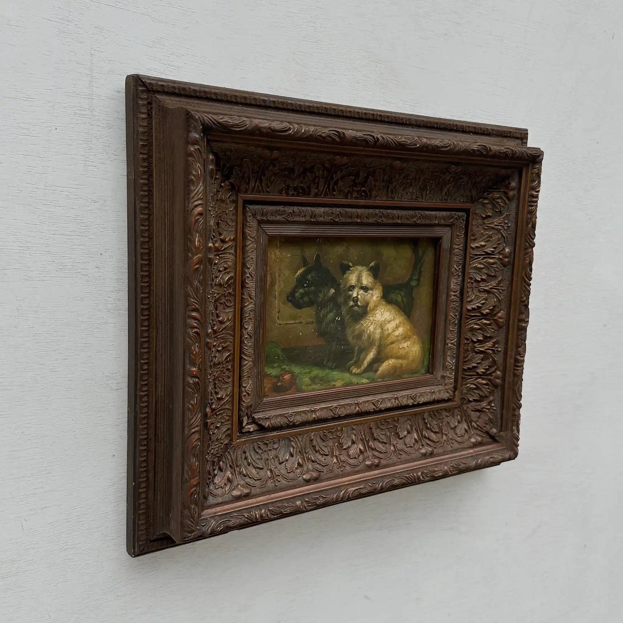 Vintage Dog Portrait Painting, European Puppy Wall Art, Pet Animal Artwork, Classic Antique Style Decor, One of a Kind 36x31cm - Vintage Oil Painting - Arden Gallery