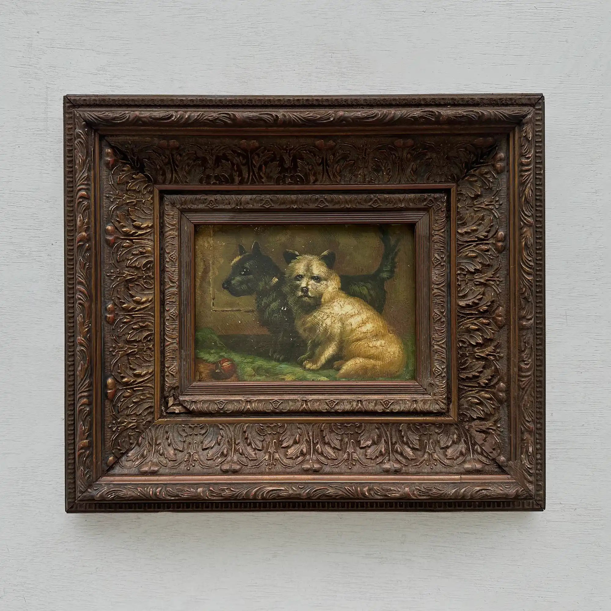 Vintage Dog Portrait Painting, European Puppy Wall Art, Pet Animal Artwork, Classic Antique Style Decor, One of a Kind 36x31cm - Vintage Oil Painting - Arden Gallery
