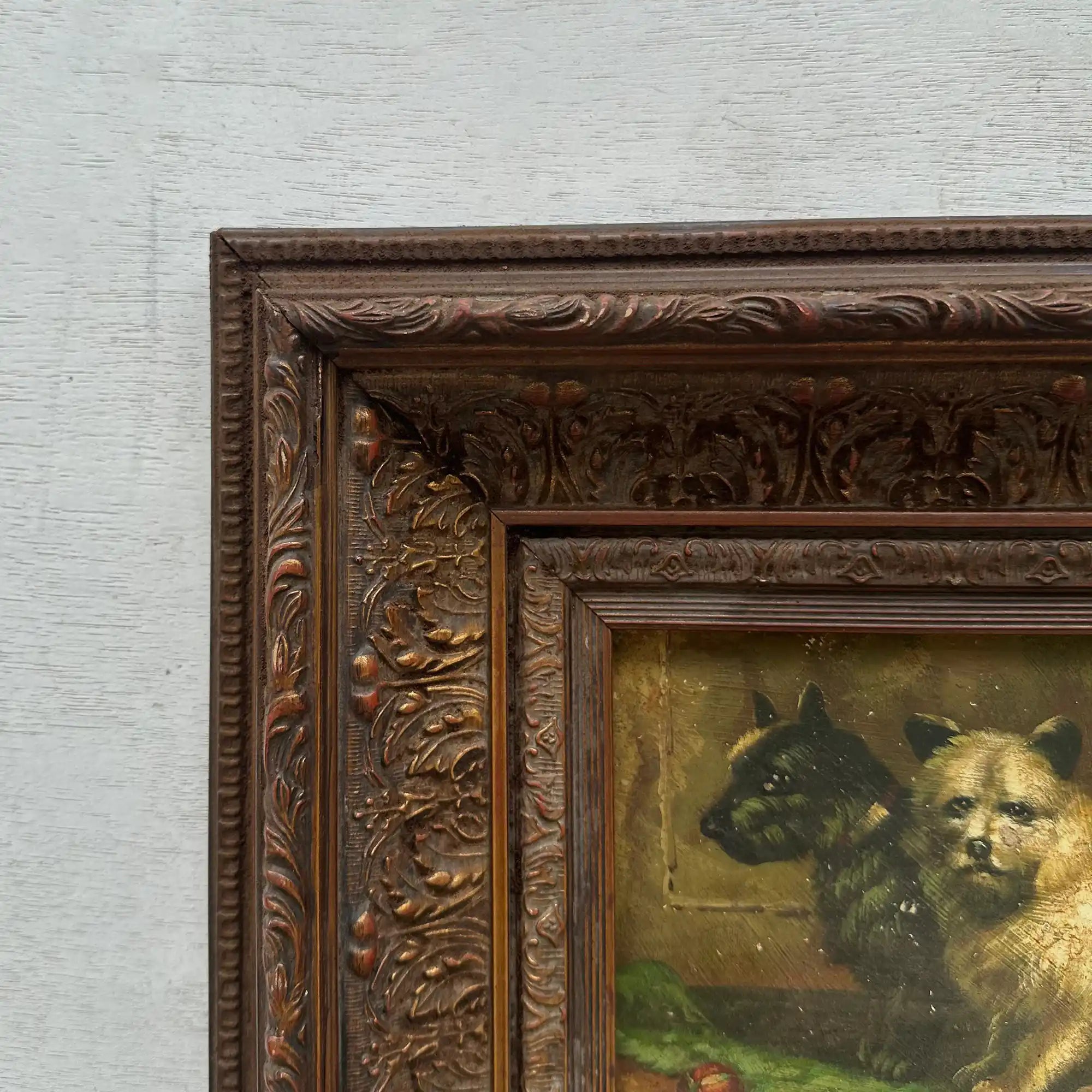 Vintage Dog Portrait Painting, European Puppy Wall Art, Pet Animal Artwork, Classic Antique Style Decor, One of a Kind 36x31cm - Vintage Oil Painting - Arden Gallery