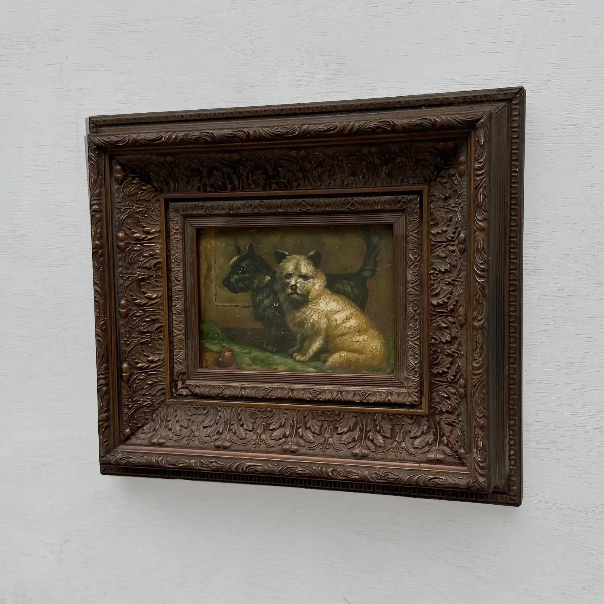 Vintage Dog Portrait Painting, European Puppy Wall Art, Pet Animal Artwork, Classic Antique Style Decor, One of a Kind 36x31cm - Vintage Oil Painting - Arden Gallery