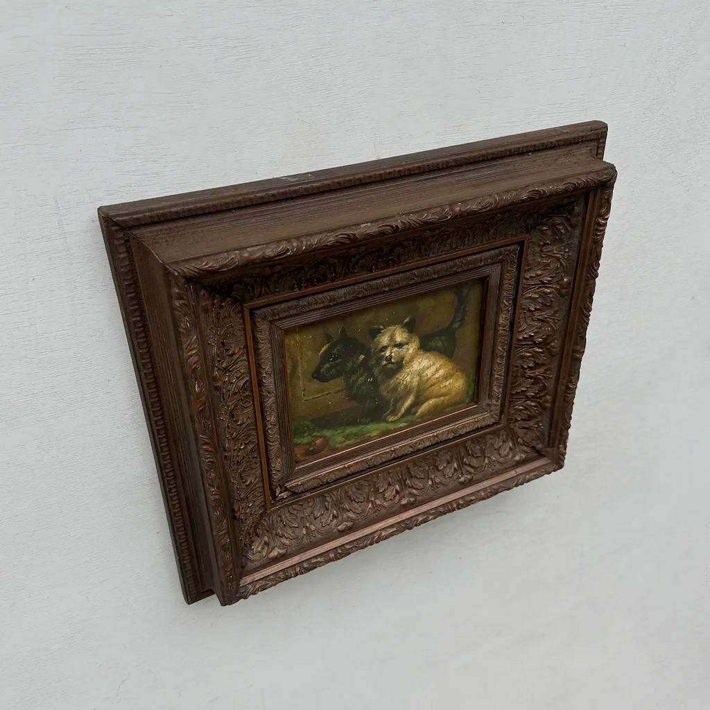 Vintage Dog Portrait Painting, European Puppy Wall Art, Pet Animal Artwork, Classic Antique Style Decor, One of a Kind 36x31cm - Vintage Oil Painting - Arden Gallery