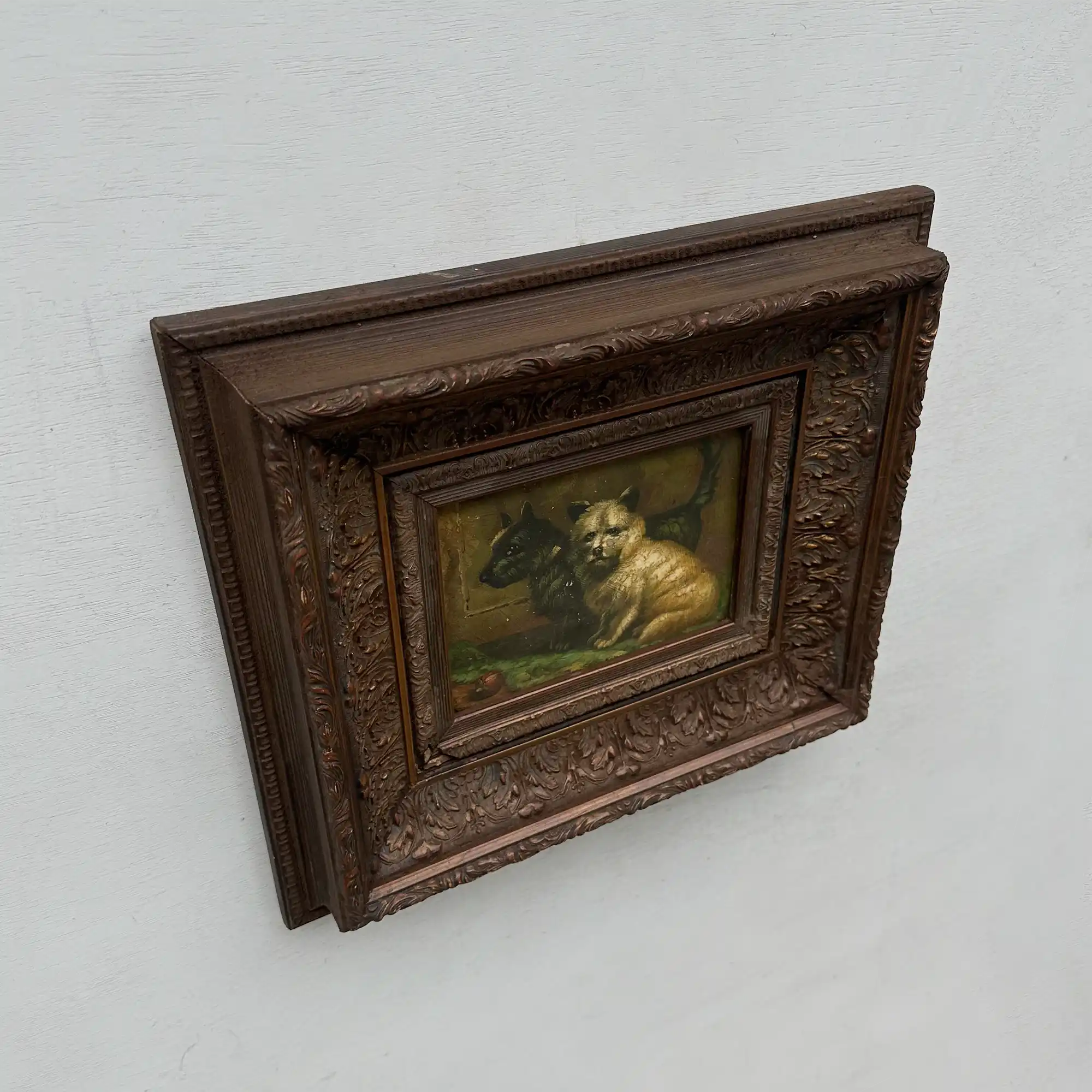 Vintage Dog Portrait Painting, European Puppy Wall Art, Pet Animal Artwork, Classic Antique Style Decor, One of a Kind 36x31cm - Vintage Oil Painting - Arden Gallery