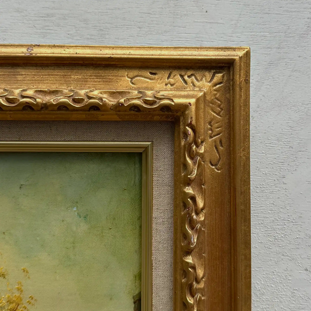 Vintage Dutch Old Town Oil Painting, European Architectural Street Scene in Ornate Gilded Frame - Vintage Oil Painting - Arden Gallery