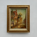 Vintage Dutch Old Town Oil Painting, European Architectural Street Scene in Ornate Gilded Frame - Vintage Oil Painting - Arden Gallery