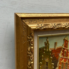 Vintage Dutch Old Town Oil Painting, European Architectural Street Scene in Ornate Gilded Frame - Vintage Oil Painting - Arden Gallery