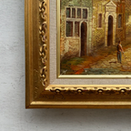 Vintage Dutch Old Town Oil Painting, European Architectural Street Scene in Ornate Gilded Frame - Vintage Oil Painting - Arden Gallery