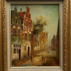 Vintage Dutch Old Town Oil Painting, European Architectural Street Scene in Ornate Gilded Frame - Vintage Oil Painting - Arden Gallery