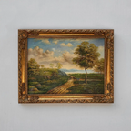 Vintage European Countryside Oil Painting, Rural Landscape with Tree and Country Road - Vintage Oil Painting - Arden Gallery