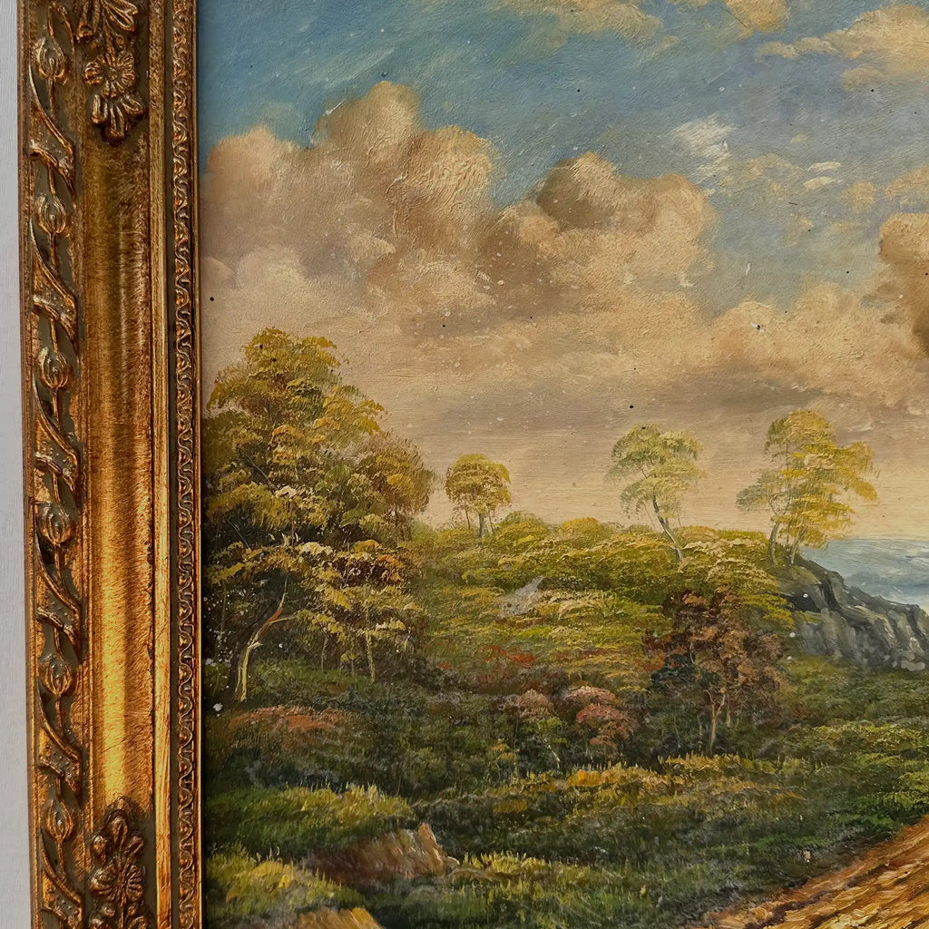 Vintage European Countryside Oil Painting, Rural Landscape with Tree and Country Road - Vintage Oil Painting - Arden Gallery