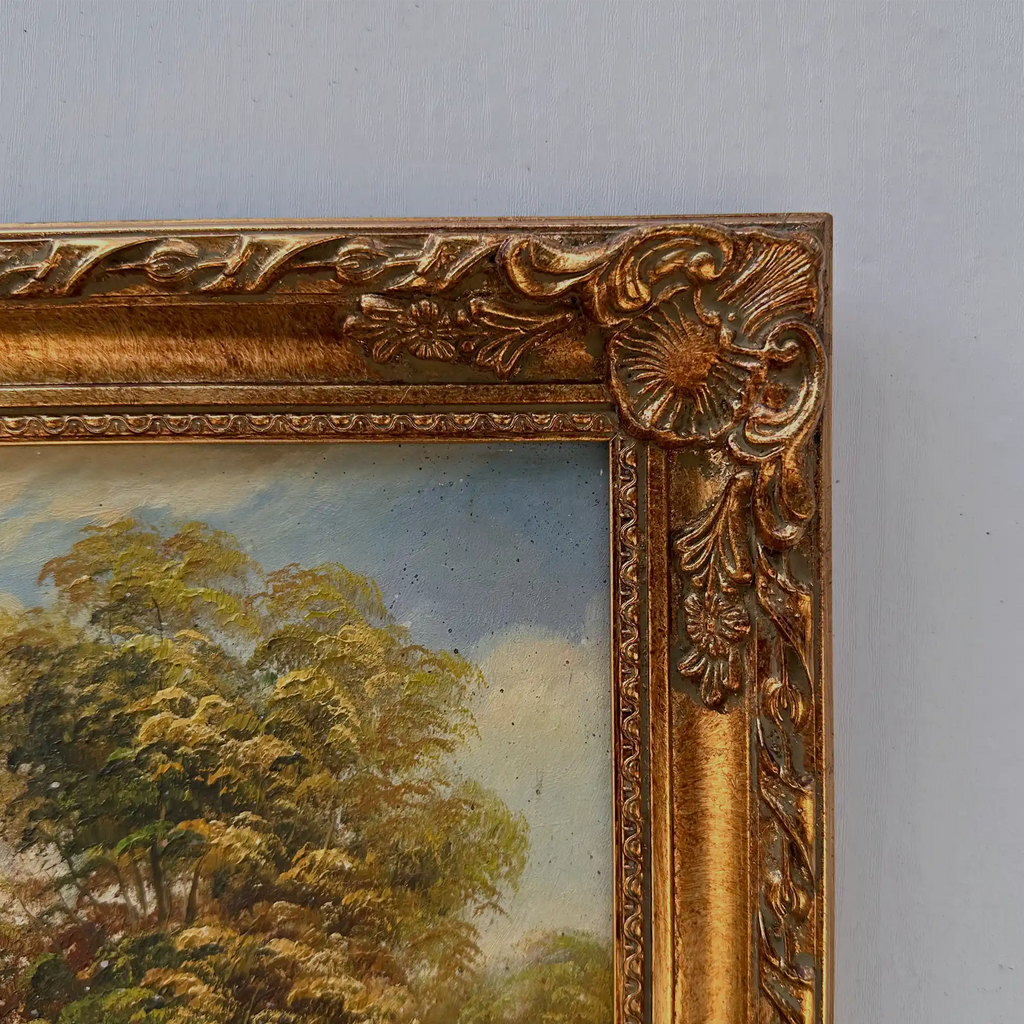 Vintage European Countryside Oil Painting, Rural Landscape with Tree and Country Road - Vintage Oil Painting - Arden Gallery