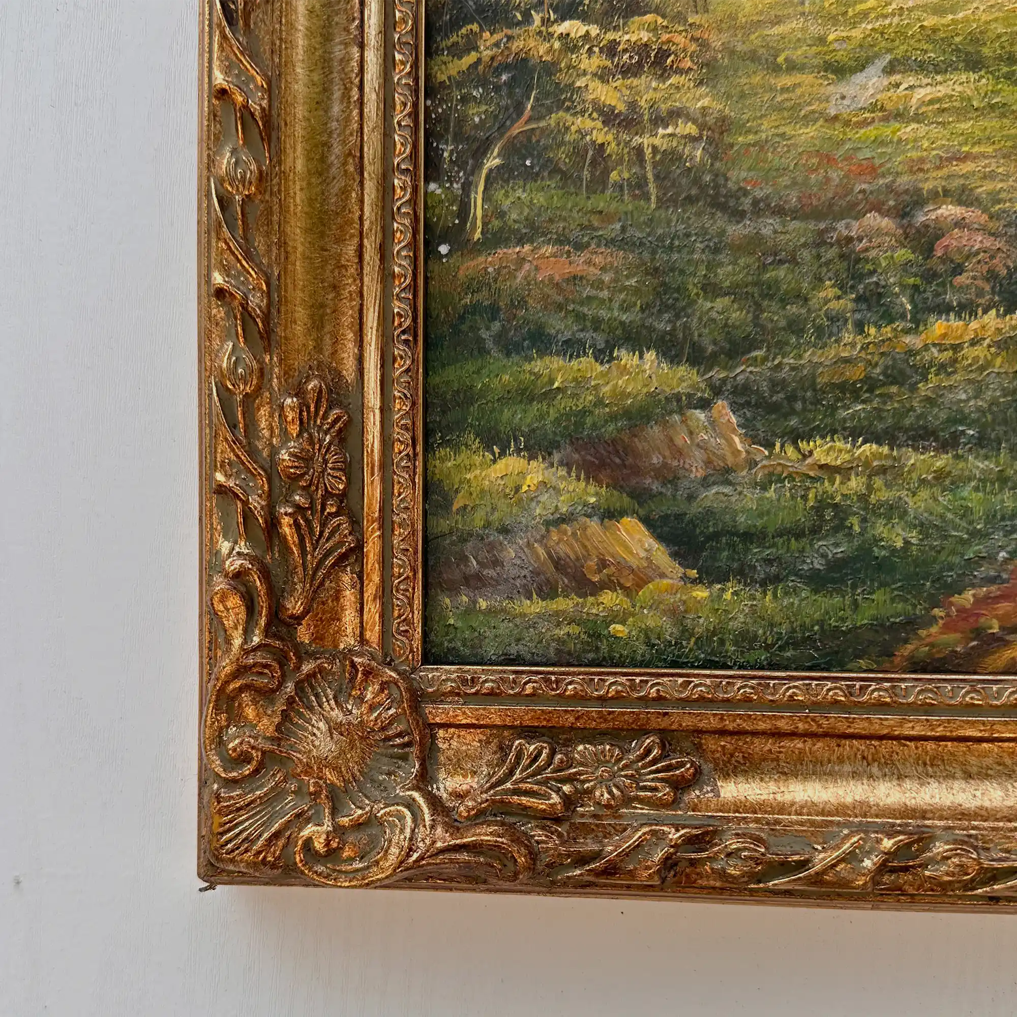 Vintage European Countryside Oil Painting, Rural Landscape with Tree and Country Road - Vintage Oil Painting - Arden Gallery