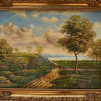Vintage European Countryside Oil Painting, Rural Landscape with Tree and Country Road - Vintage Oil Painting - Arden Gallery