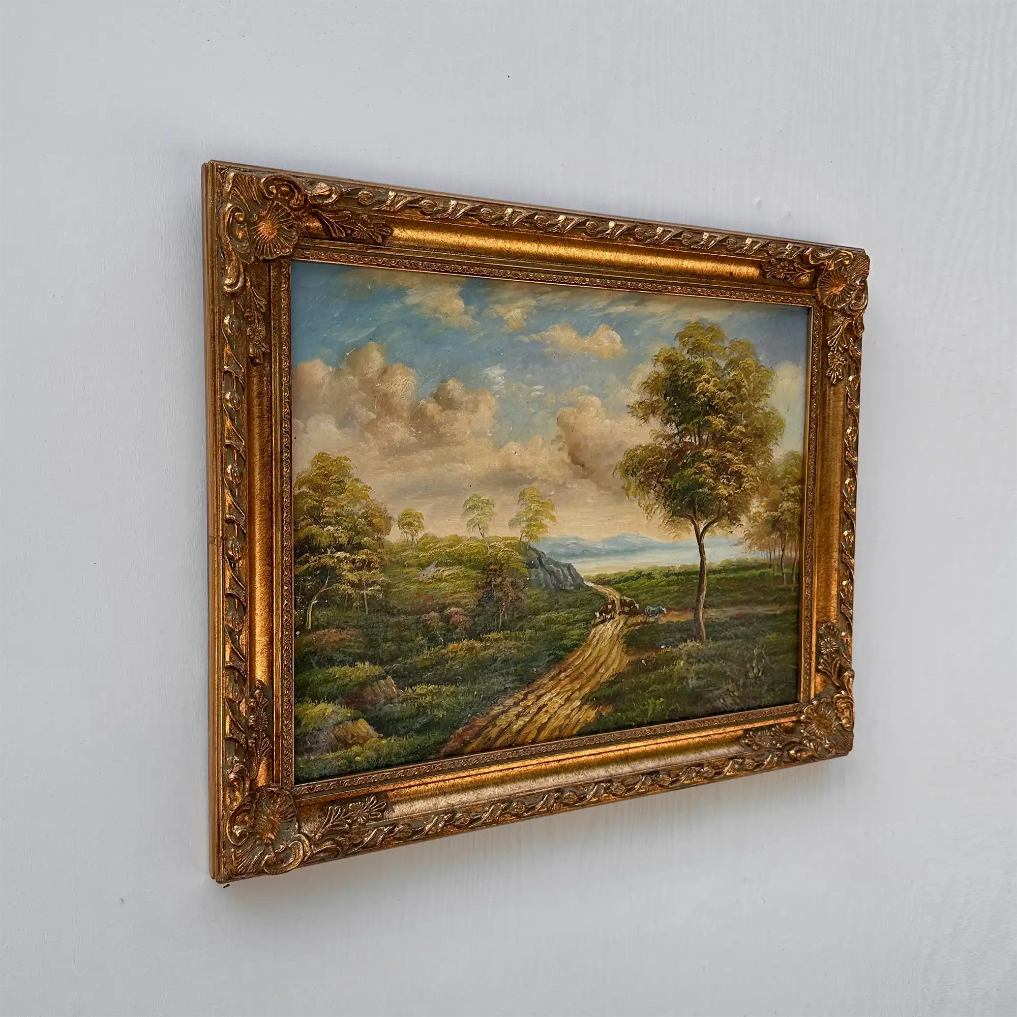 Vintage European Countryside Oil Painting, Rural Landscape with Tree and Country Road - Vintage Oil Painting - Arden Gallery