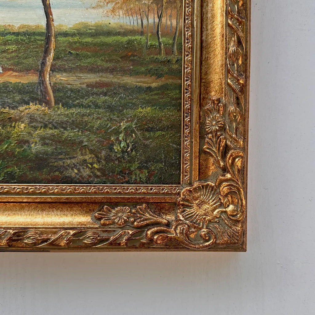 Vintage European Countryside Oil Painting, Rural Landscape with Tree and Country Road - Vintage Oil Painting - Arden Gallery