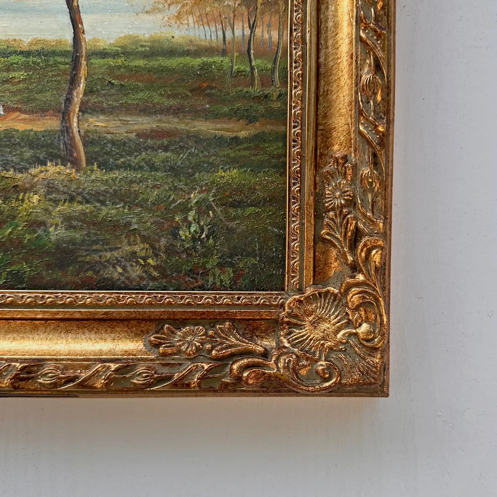 Vintage European Countryside Oil Painting, Rural Landscape with Tree and Country Road - Vintage Oil Painting - Arden Gallery