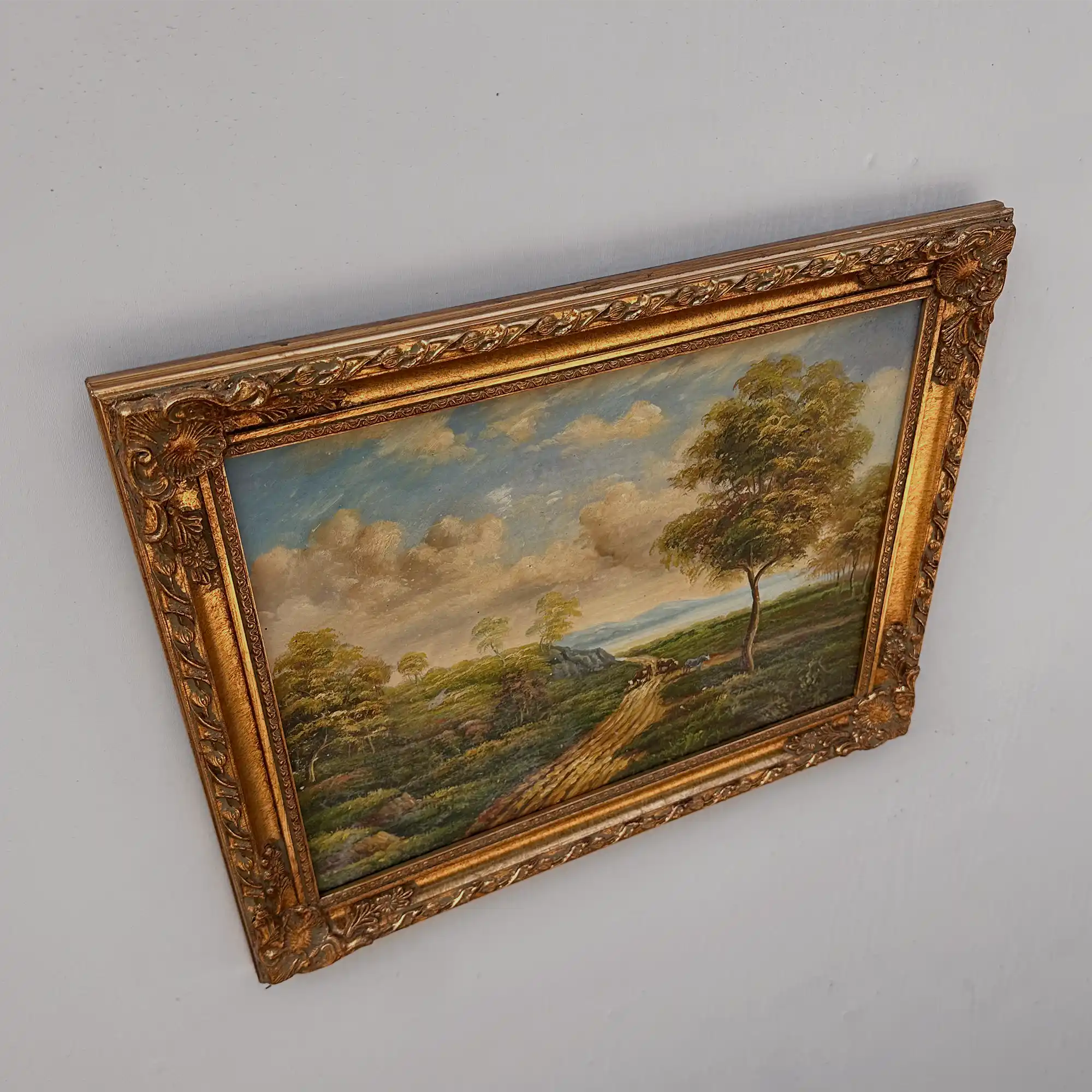 Vintage European Countryside Oil Painting, Rural Landscape with Tree and Country Road - Vintage Oil Painting - Arden Gallery