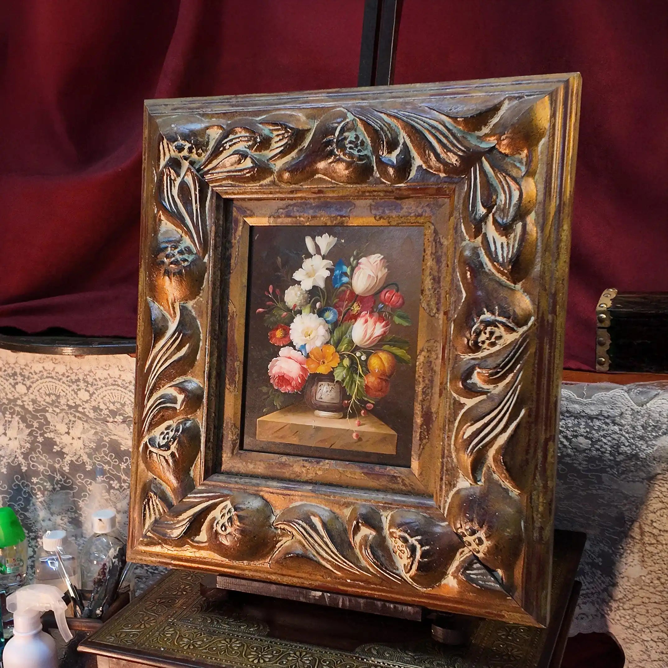 Vintage European Flower Bouquet Oil Painting, Classic Framed Wall Decor 18.1×19.7 in - Vintage Oil Painting - Arden Gallery
