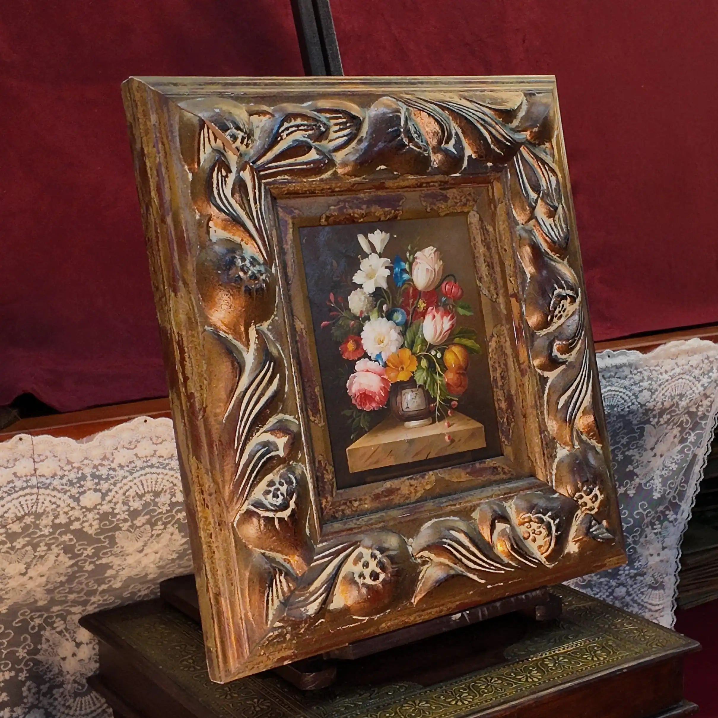 Vintage European Flower Bouquet Oil Painting, Classic Framed Wall Decor 18.1×19.7 in - Vintage Oil Painting - Arden Gallery