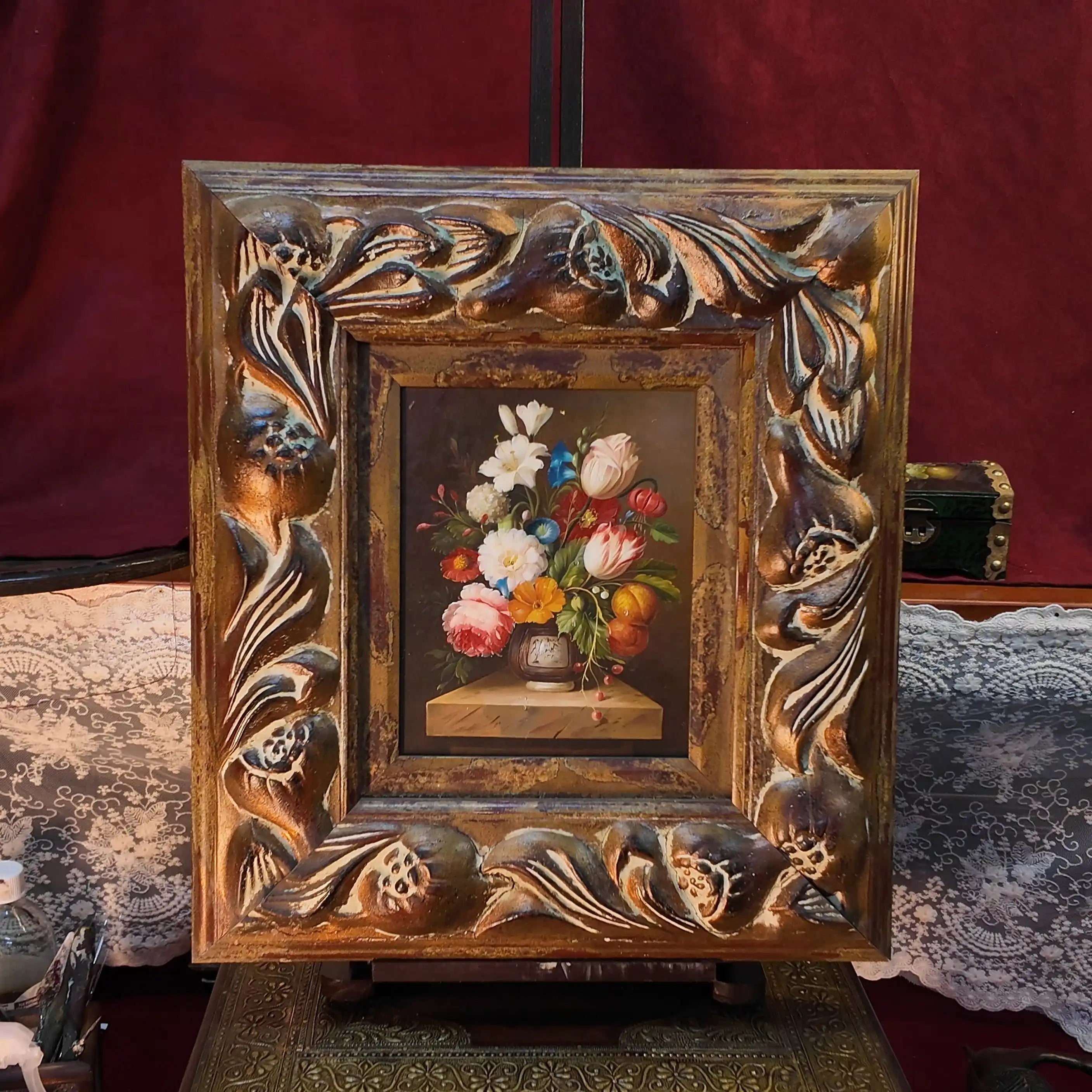 Vintage European Flower Bouquet Oil Painting, Classic Framed Wall Decor 18.1×19.7 in - Vintage Oil Painting - Arden Gallery