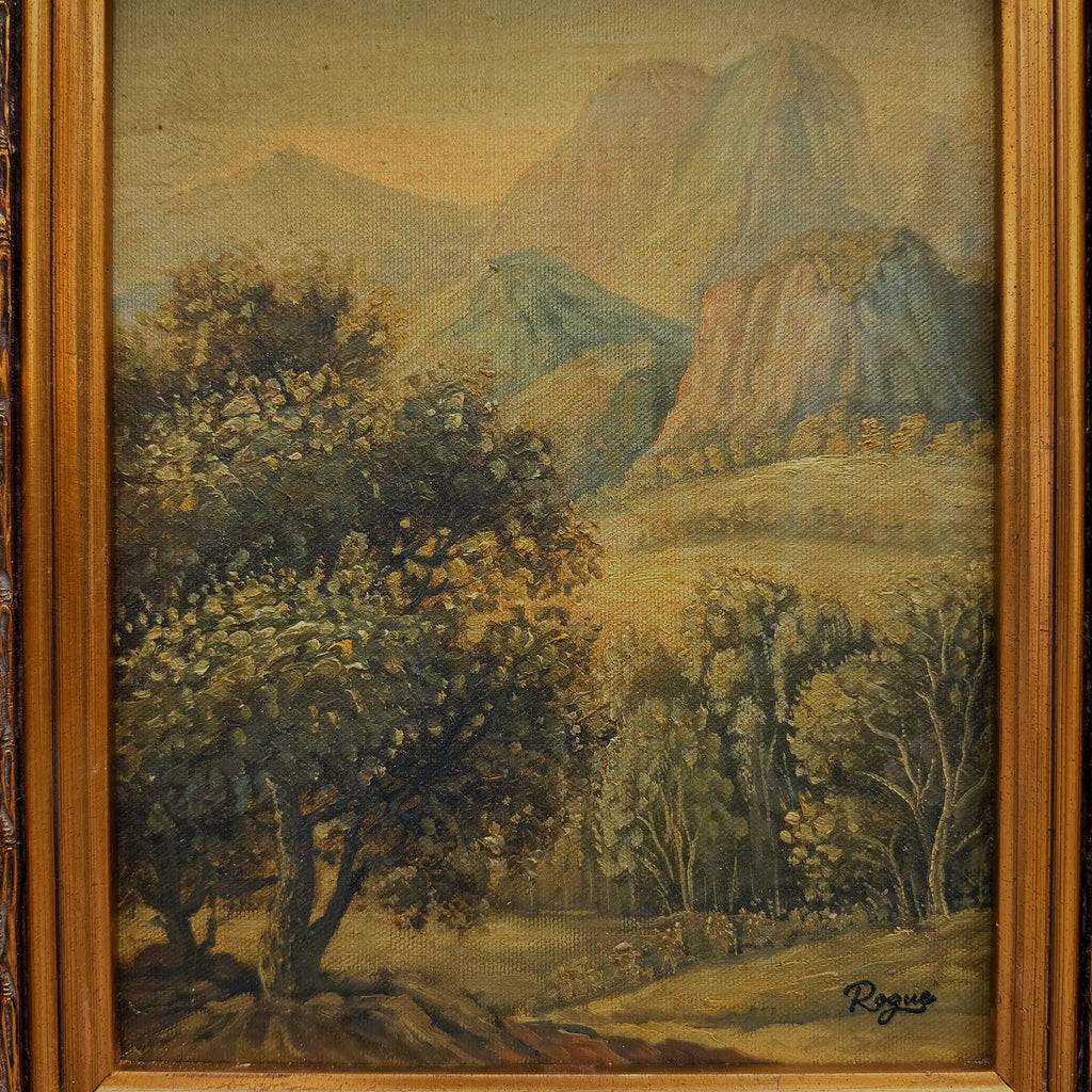 Vintage European Landscape Oil Painting, Mountain Valley Scenery Artwork with Gold Frame 31 × 36 cm - Vintage Oil Painting - Arden Gallery