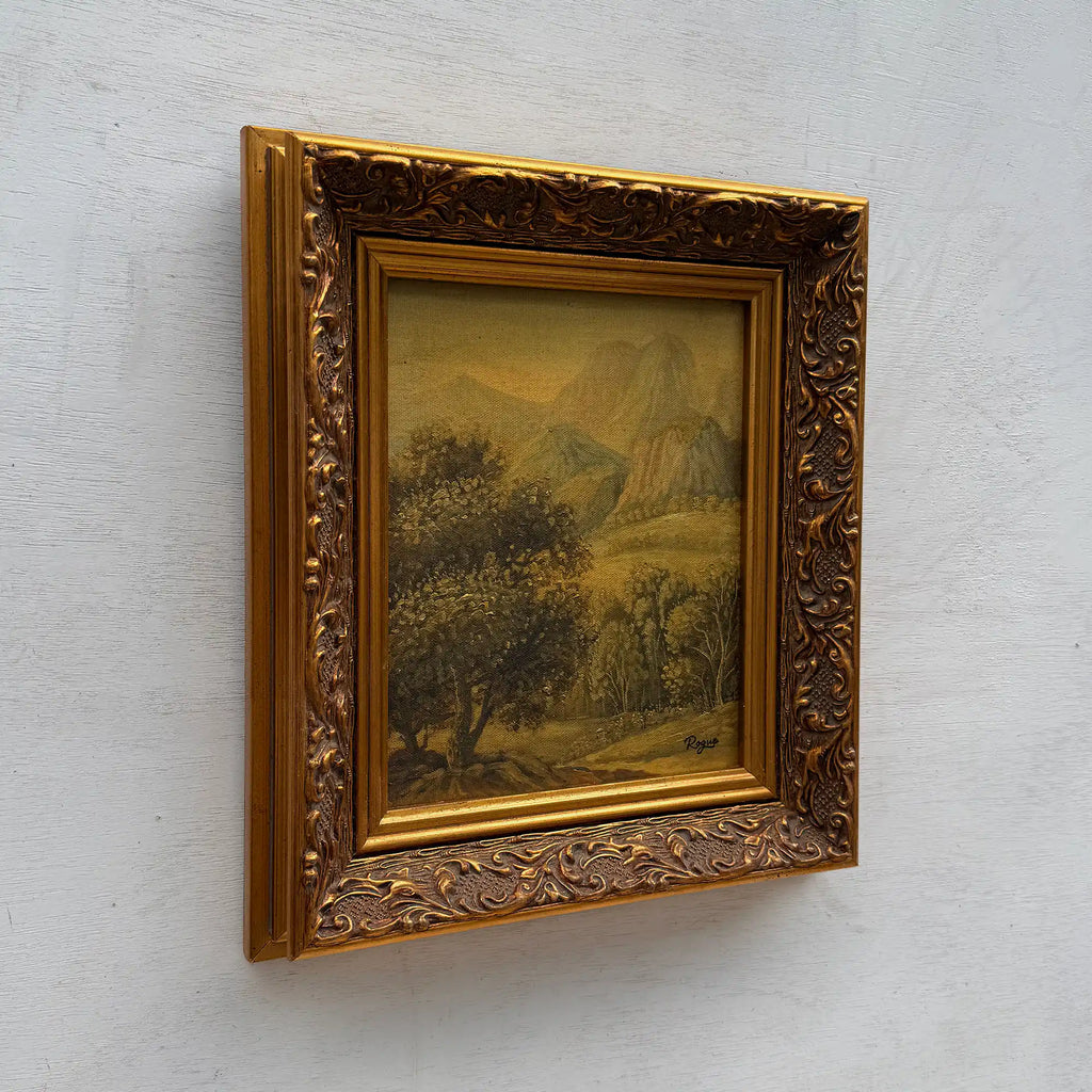 Vintage European Landscape Oil Painting, Mountain Valley Scenery Artwork with Gold Frame 31 × 36 cm - Vintage Oil Painting - Arden Gallery