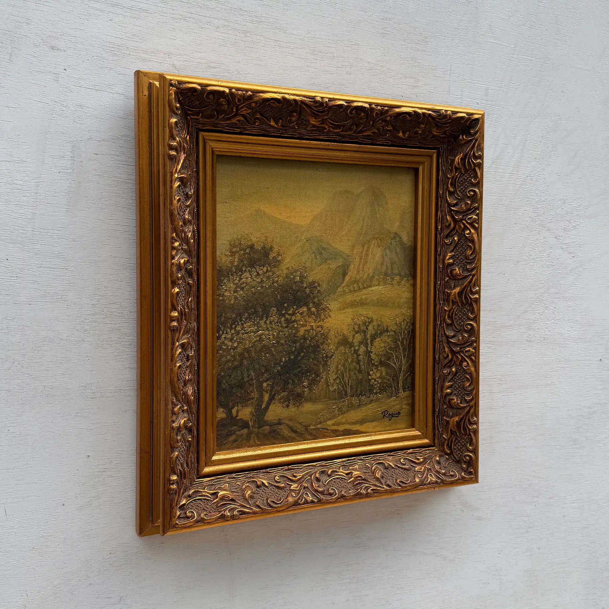 Vintage European Landscape Oil Painting, Mountain Valley Scenery Artwork with Gold Frame 31 × 36 cm - Vintage Oil Painting - Arden Gallery
