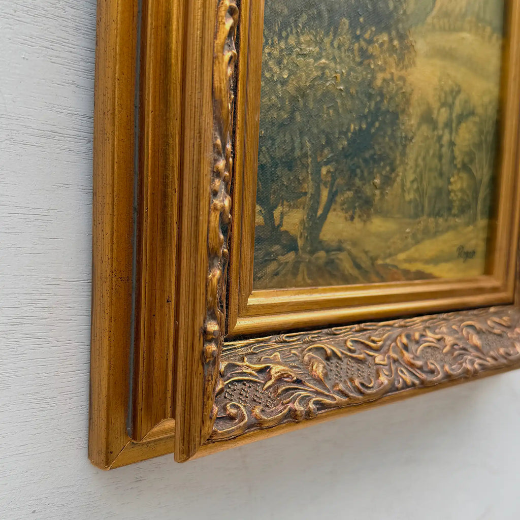 Vintage European Landscape Oil Painting, Mountain Valley Scenery Artwork with Gold Frame 31 × 36 cm - Vintage Oil Painting - Arden Gallery