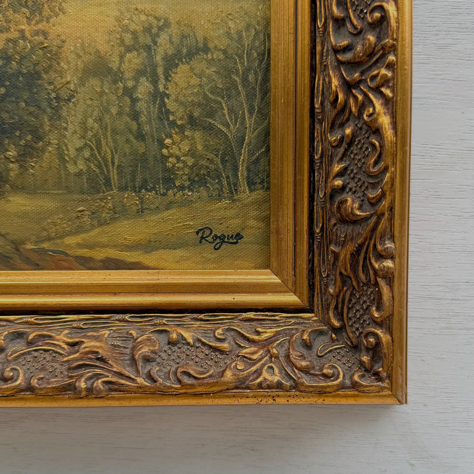 Vintage European Landscape Oil Painting, Mountain Valley Scenery Artwork with Gold Frame 31 × 36 cm - Vintage Oil Painting - Arden Gallery
