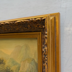 Vintage European Landscape Oil Painting, Mountain Valley Scenery Artwork with Gold Frame 31 × 36 cm - Vintage Oil Painting - Arden Gallery