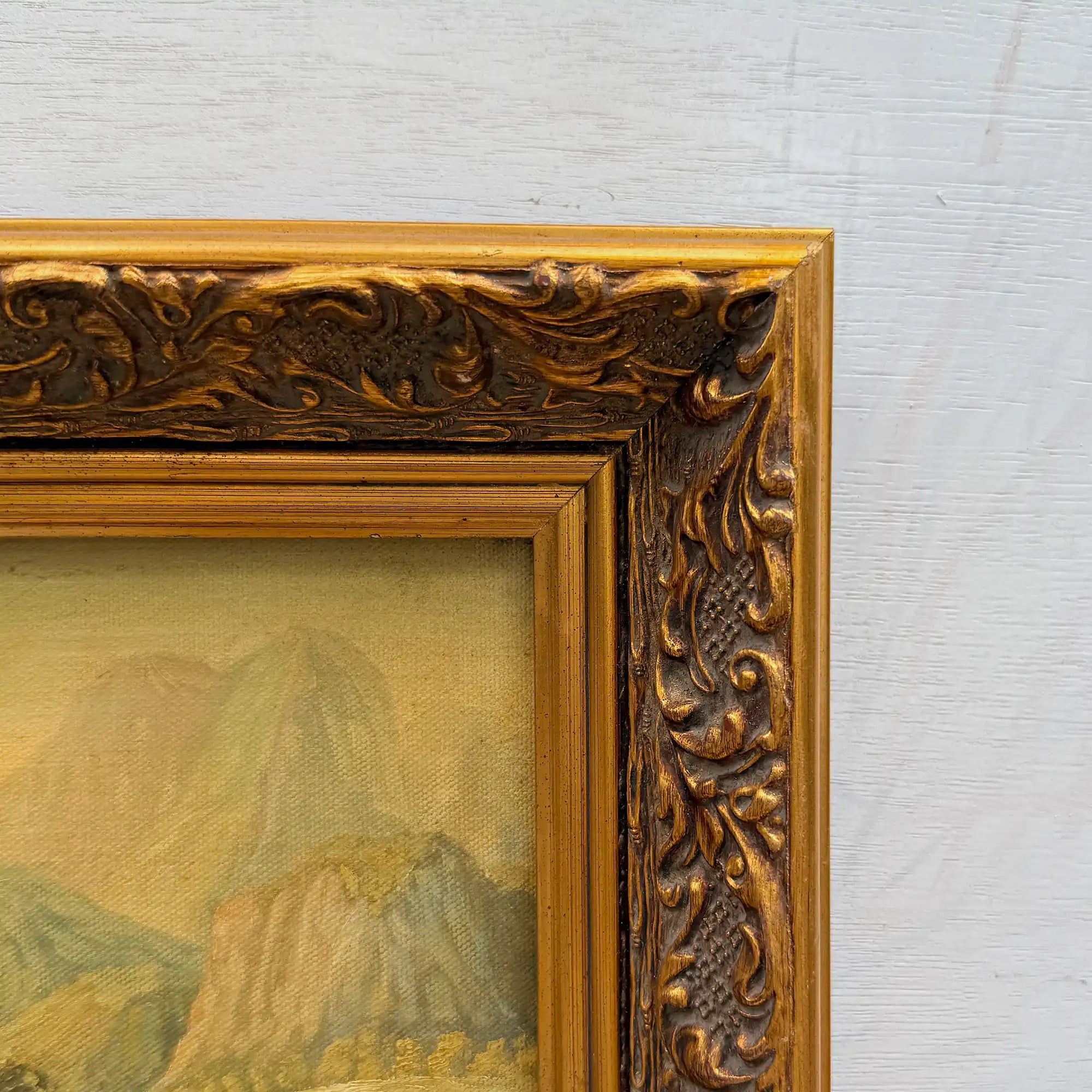 Vintage European Landscape Oil Painting, Mountain Valley Scenery Artwork with Gold Frame 31 × 36 cm - Vintage Oil Painting - Arden Gallery