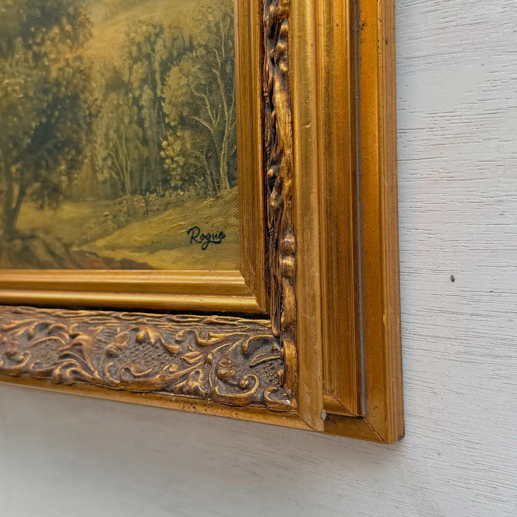 Vintage European Landscape Oil Painting, Mountain Valley Scenery Artwork with Gold Frame 31 × 36 cm - Vintage Oil Painting - Arden Gallery