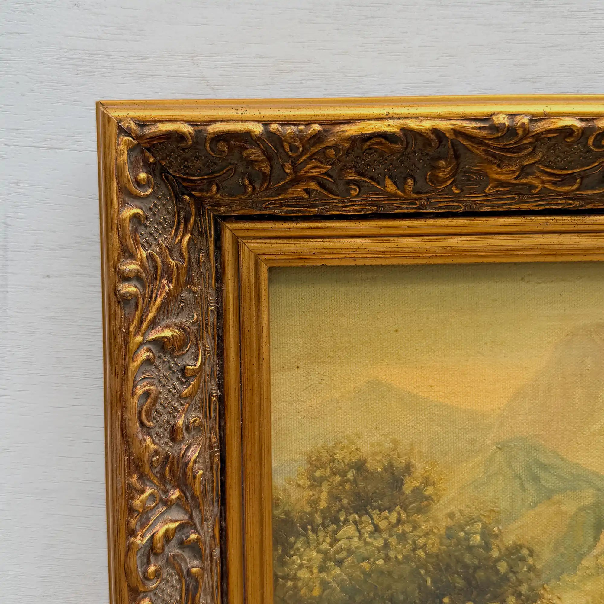 Vintage European Landscape Oil Painting, Mountain Valley Scenery Artwork with Gold Frame 31 × 36 cm - Vintage Oil Painting - Arden Gallery