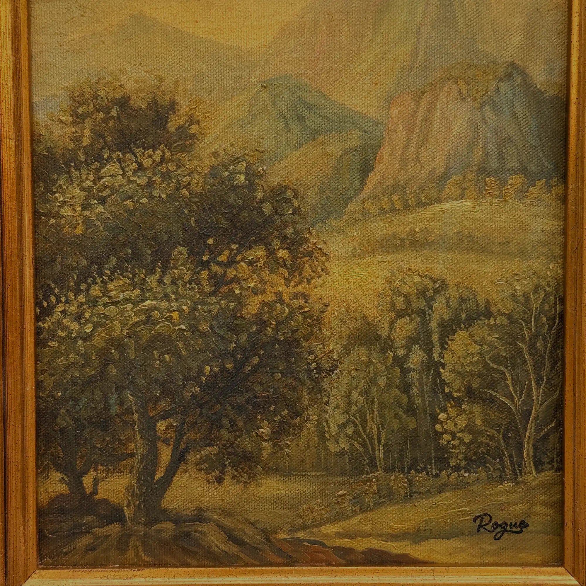 Vintage European Landscape Oil Painting, Mountain Valley Scenery Artwork with Gold Frame 31 × 36 cm - Vintage Oil Painting - Arden Gallery
