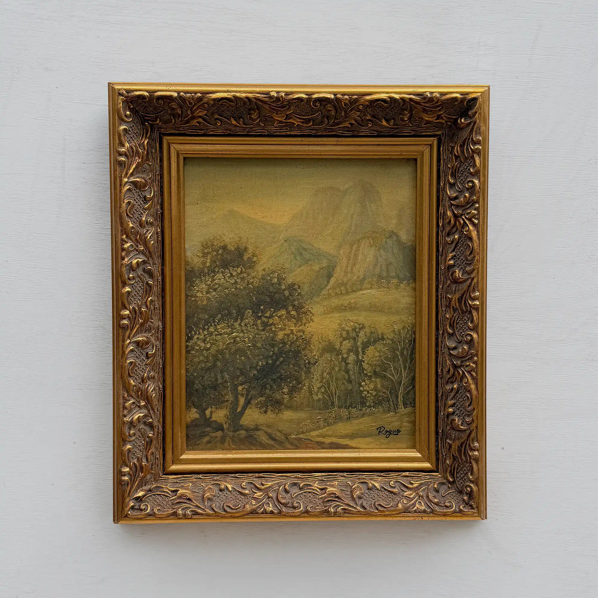Vintage European Landscape Oil Painting, Mountain Valley Scenery Artwork with Gold Frame 31 × 36 cm - Vintage Oil Painting - Arden Gallery
