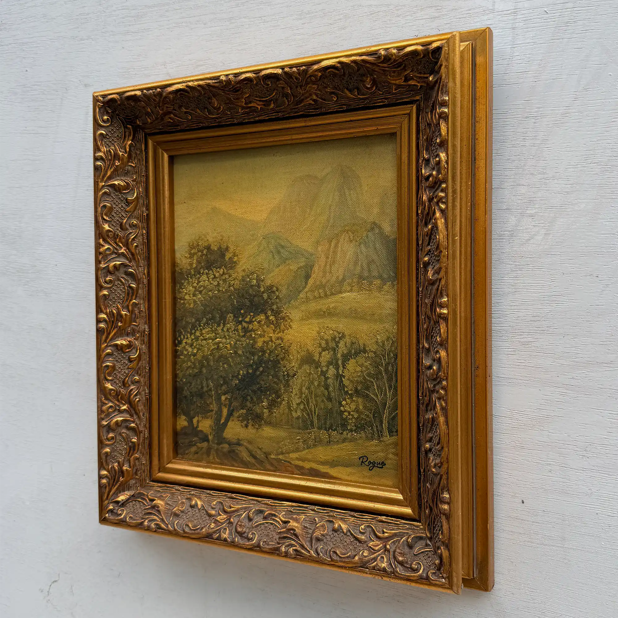 Vintage European Landscape Oil Painting, Mountain Valley Scenery Artwork with Gold Frame 31 × 36 cm - Vintage Oil Painting - Arden Gallery