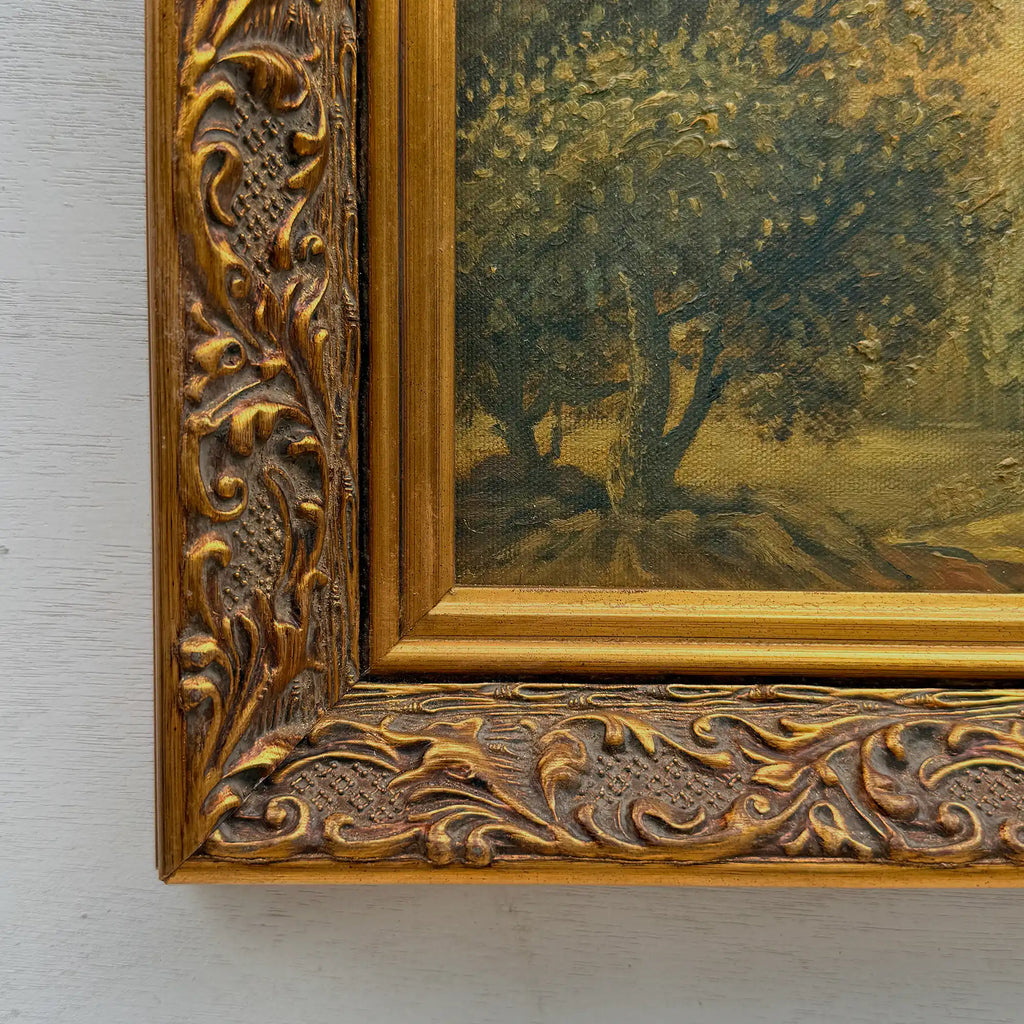 Vintage European Landscape Oil Painting, Mountain Valley Scenery Artwork with Gold Frame 31 × 36 cm - Vintage Oil Painting - Arden Gallery