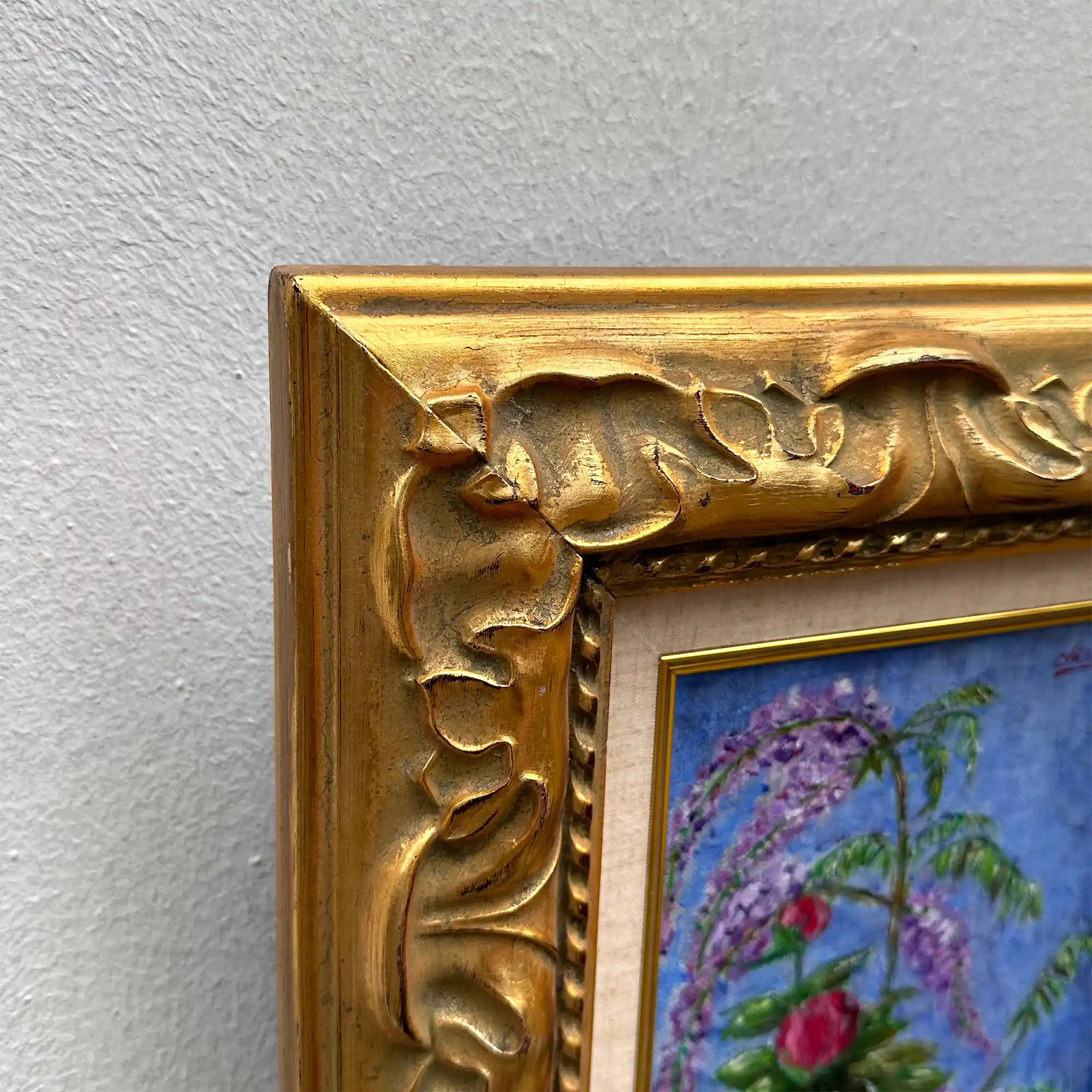 Vintage Floral Still Life Hand-Painted Oil Painting | Gold Carved Solid Wood Frame 32x39cm - Vintage Oil Painting - Arden Gallery