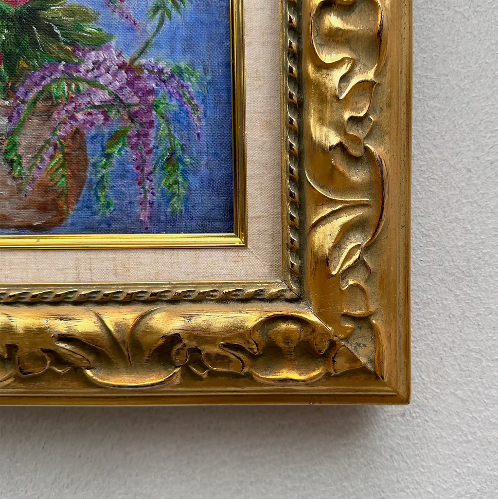 Vintage Floral Still Life Hand-Painted Oil Painting | Gold Carved Solid Wood Frame 32x39cm - Vintage Oil Painting - Arden Gallery