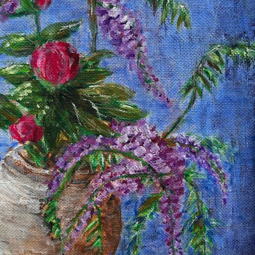 Vintage Floral Still Life Hand-Painted Oil Painting | Gold Carved Solid Wood Frame 32x39cm - Vintage Oil Painting - Arden Gallery