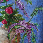 Vintage Floral Still Life Hand-Painted Oil Painting | Gold Carved Solid Wood Frame 32x39cm - Vintage Oil Painting - Arden Gallery