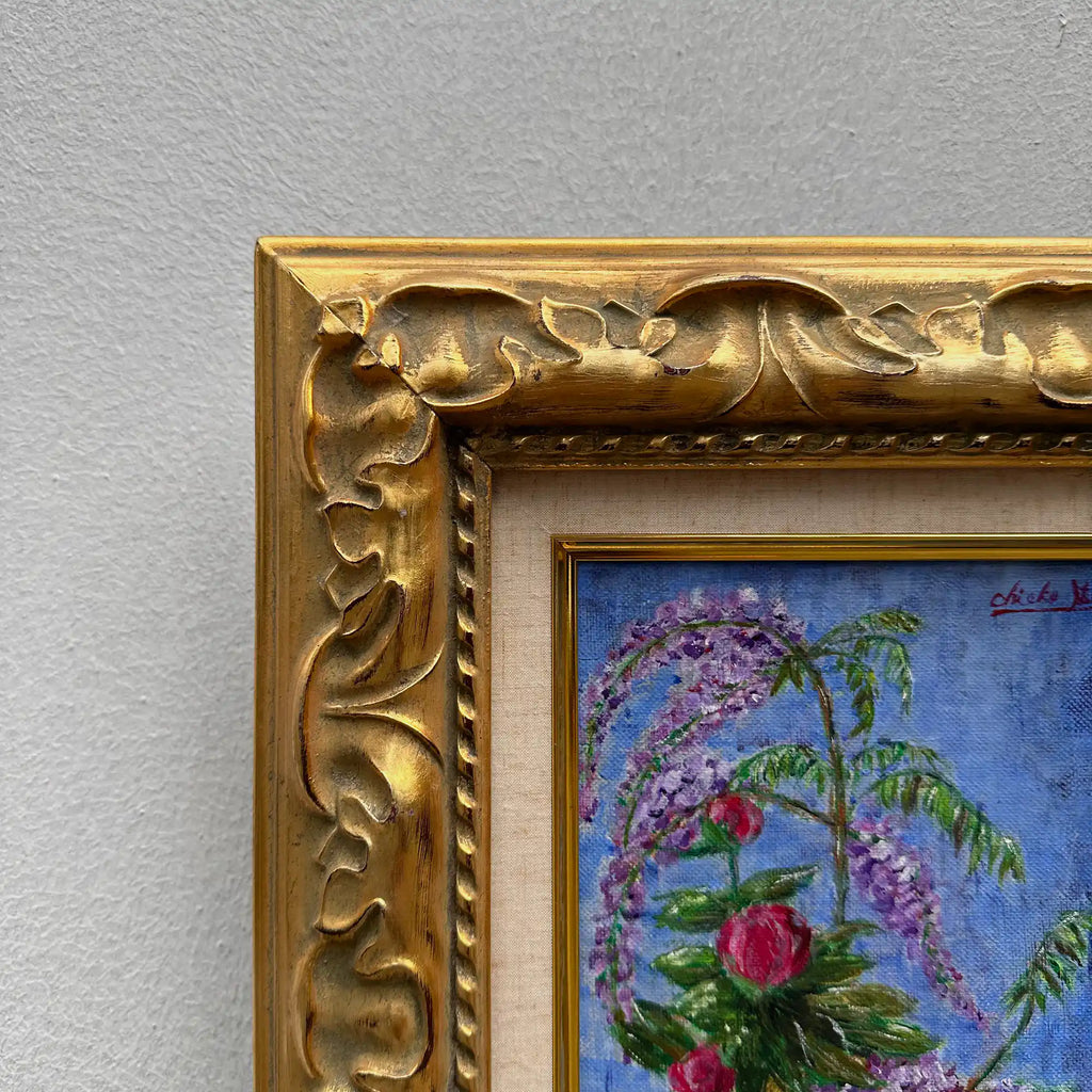 Vintage Floral Still Life Hand-Painted Oil Painting | Gold Carved Solid Wood Frame 32x39cm - Vintage Oil Painting - Arden Gallery