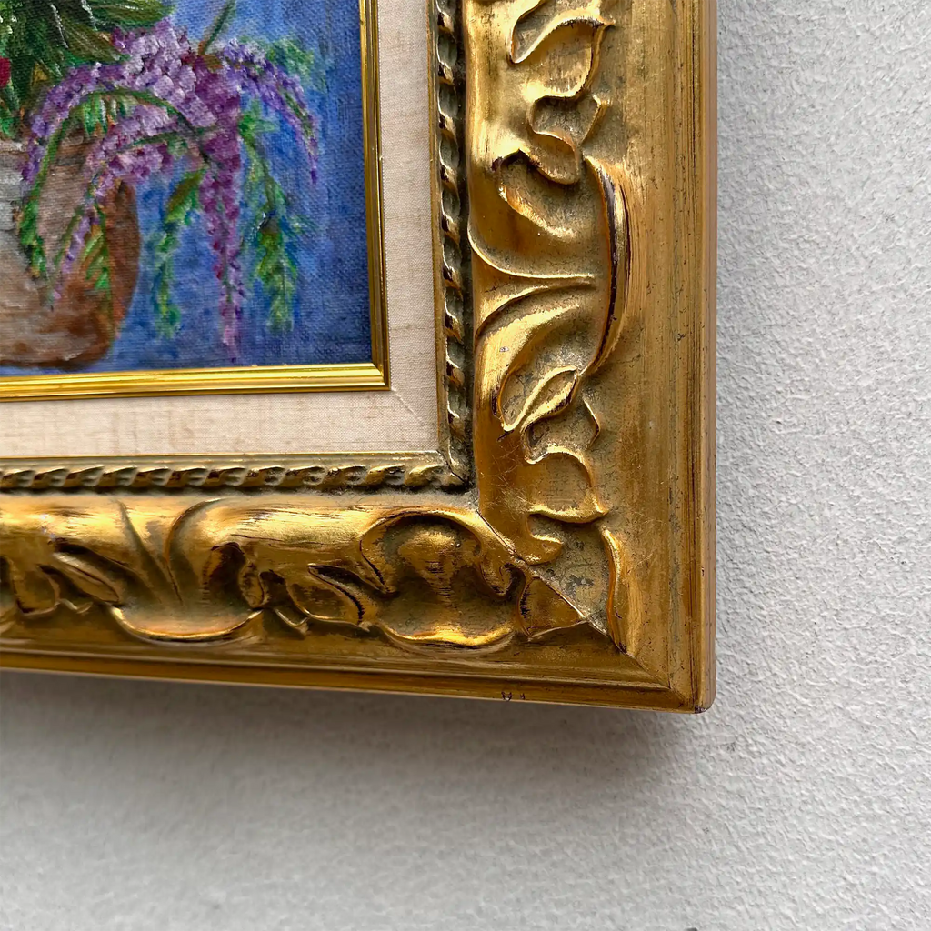 Vintage Floral Still Life Hand-Painted Oil Painting | Gold Carved Solid Wood Frame 32x39cm - Vintage Oil Painting - Arden Gallery