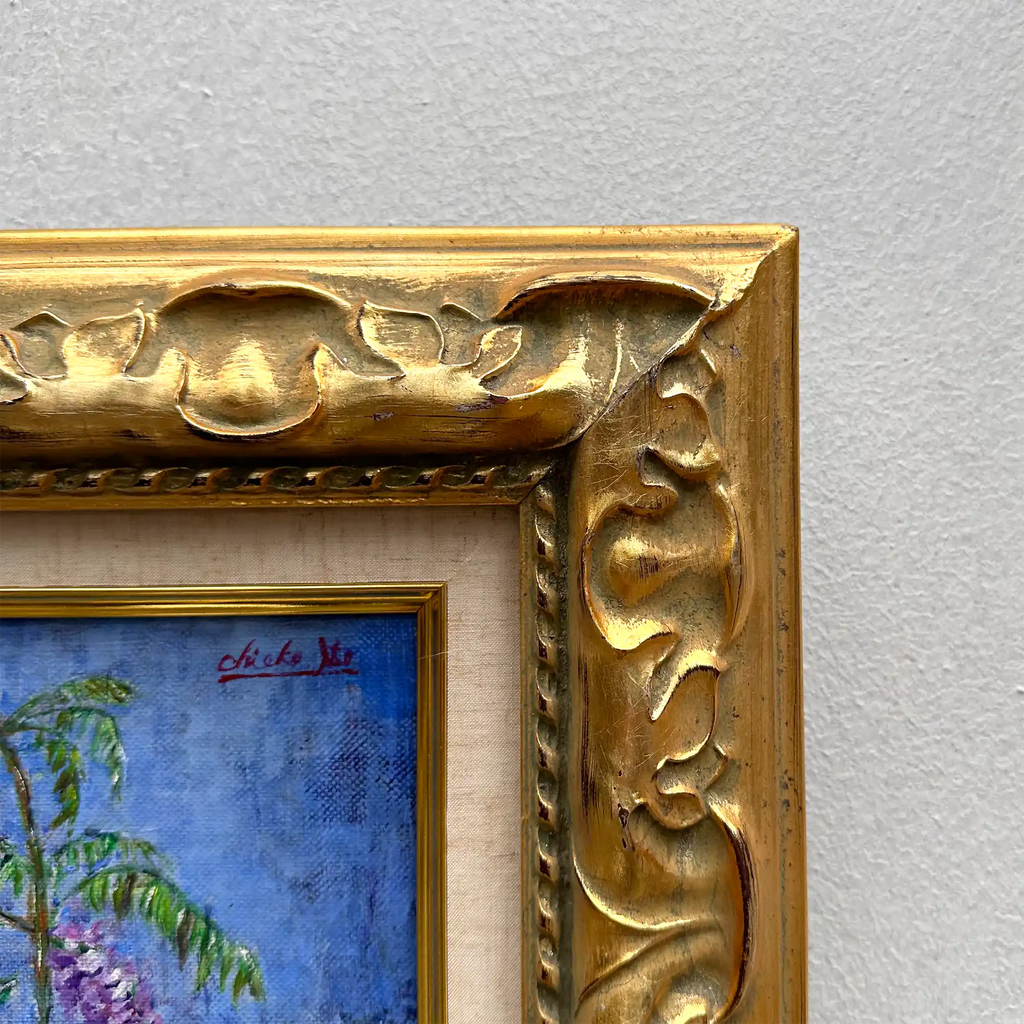 Vintage Floral Still Life Hand-Painted Oil Painting | Gold Carved Solid Wood Frame 32x39cm - Vintage Oil Painting - Arden Gallery