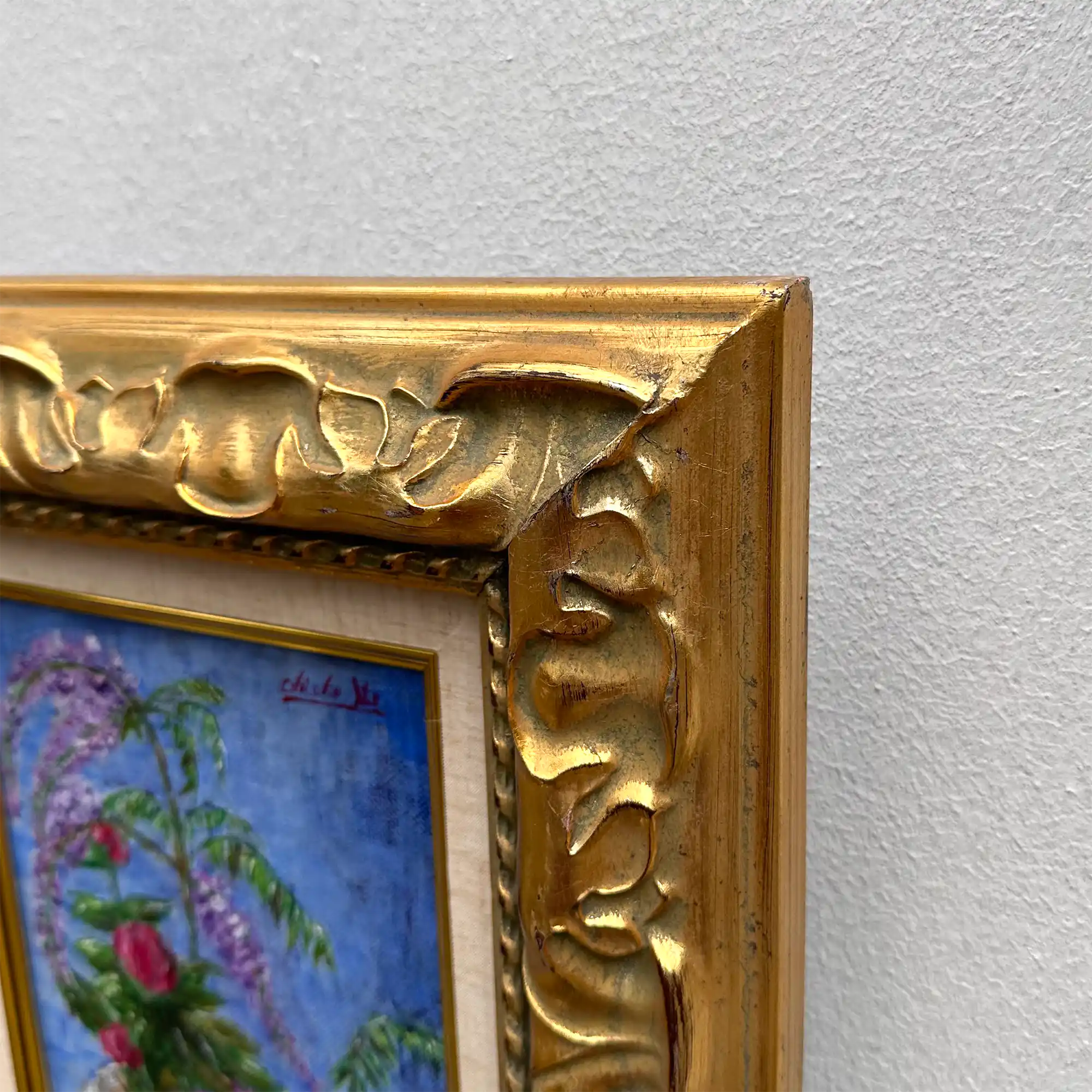 Vintage Floral Still Life Hand-Painted Oil Painting | Gold Carved Solid Wood Frame 32x39cm - Vintage Oil Painting - Arden Gallery