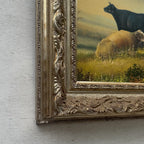 Vintage French Country Cattle Pastoral Oil Painting, Ornate Baroque Framed Farmhouse Landscape Art - Vintage Oil Painting - Arden Gallery