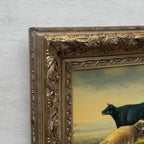 Vintage French Country Cattle Pastoral Oil Painting, Ornate Baroque Framed Farmhouse Landscape Art - Vintage Oil Painting - Arden Gallery