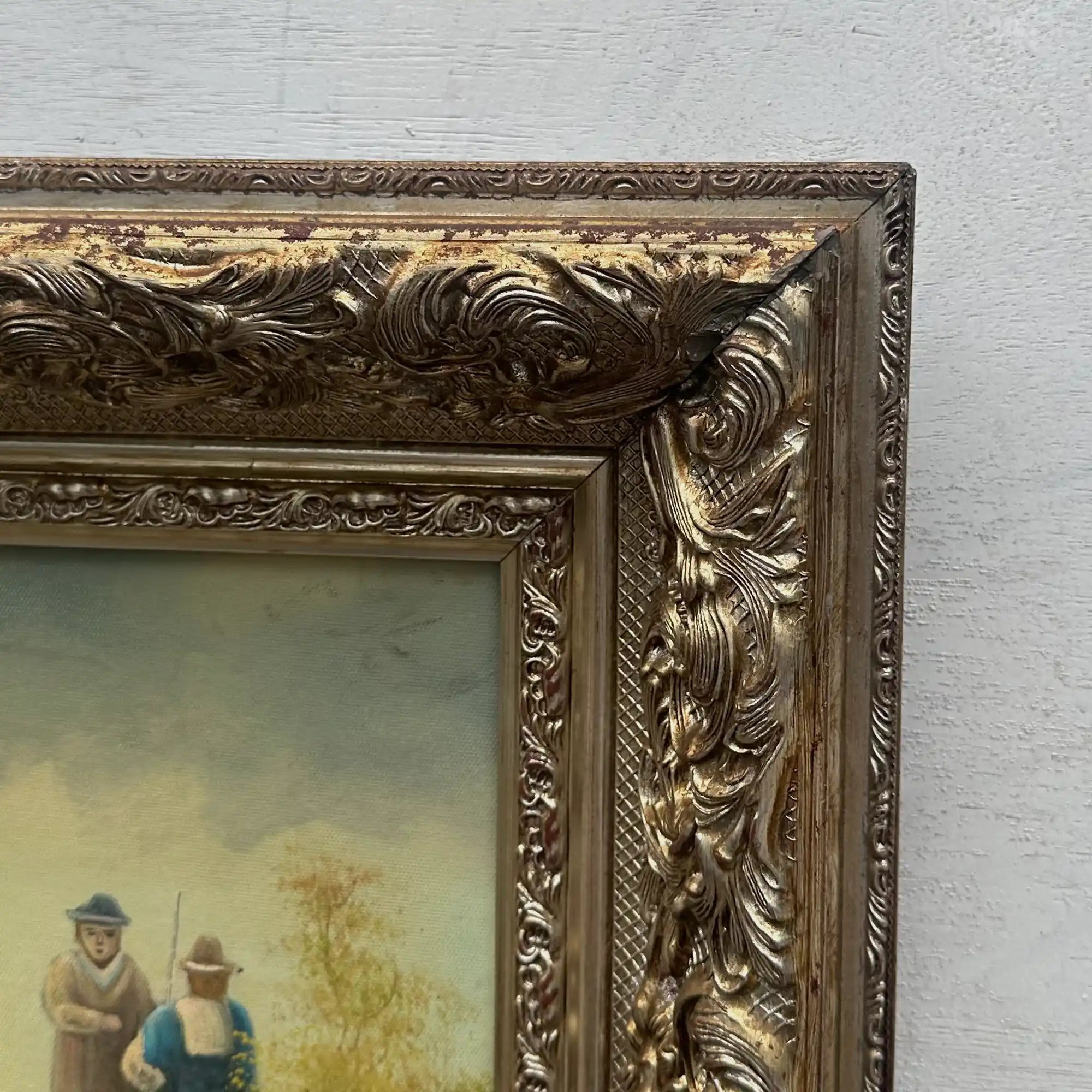 Vintage French Country Cattle Pastoral Oil Painting, Ornate Baroque Framed Farmhouse Landscape Art - Vintage Oil Painting - Arden Gallery