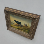Vintage French Country Cattle Pastoral Oil Painting, Ornate Baroque Framed Farmhouse Landscape Art - Vintage Oil Painting - Arden Gallery